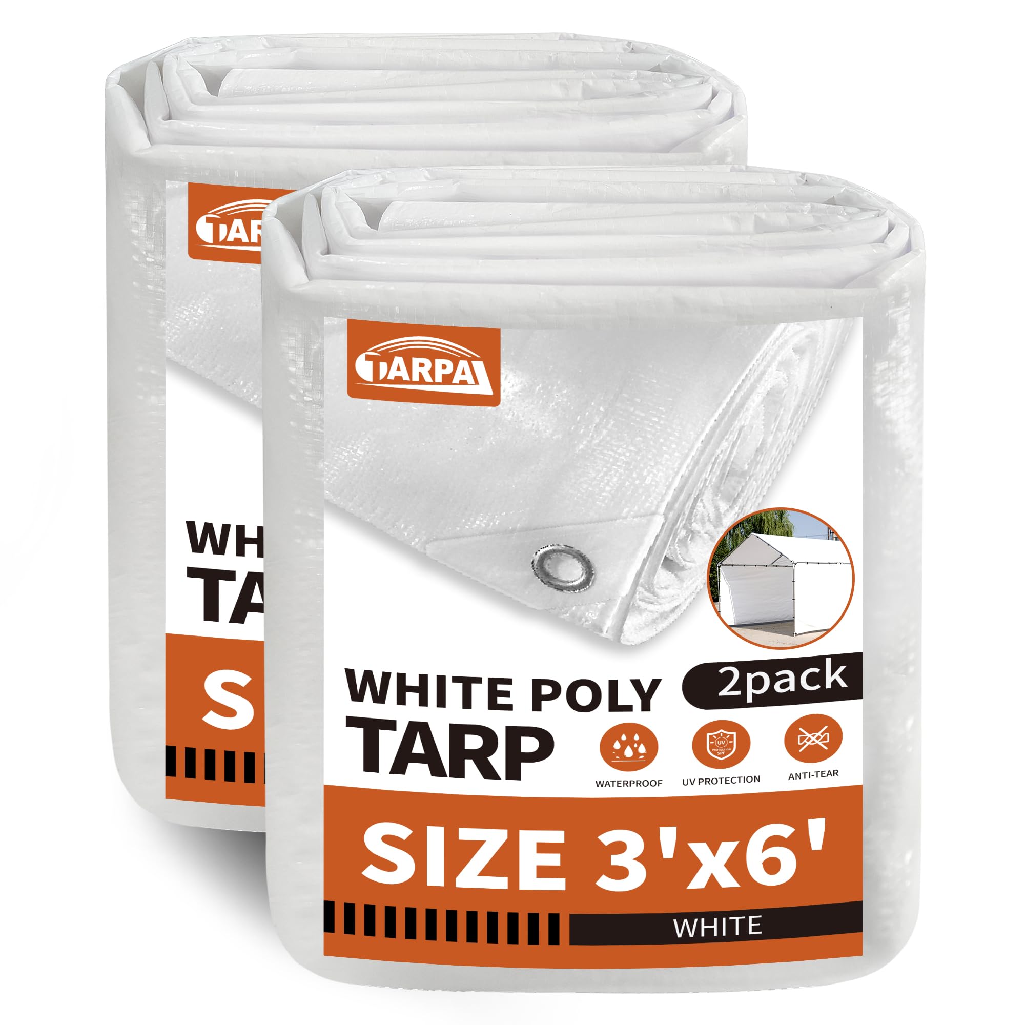 TARPAL 3'x6'（2-Pack White Tarp Waterproof 7.5 mil Medium Duty All