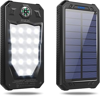 Amazon 18ledランタン照明 地震への備え 緊急用 モバイルバッテリー ソーラーチャージャー20000mah 大容量 コンパス付き 急速充電可能 二台同時充電でき 太陽光で充電可能 Android Apple Ipad対応 地震 災害 旅行 出張 アウトドア 台風停電緊急対策 Sos発信 ブラック