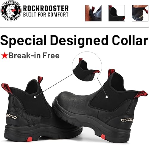 Miniatura 3 de ROCKROOSTER Botas Chelsea para hombre, 6.0in, color negro, punta suave, impermeable, protección EH, botas de trabajo ASTM F2892 Safety AK303