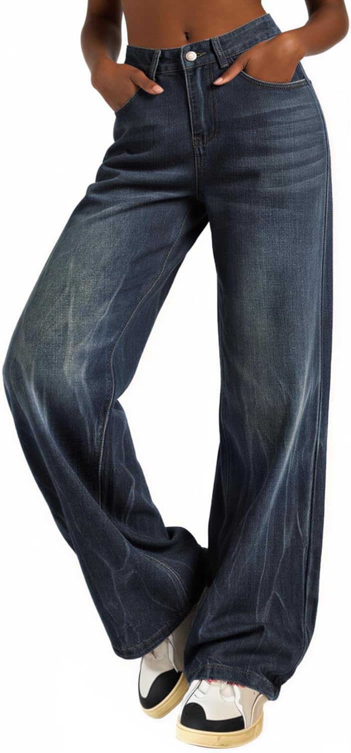 EMMIOL Baggy Jeans for Women, Wide Leg Jeans Plus Size Boyfriends Denim Pants, Y2K Vintage Style - Image 5