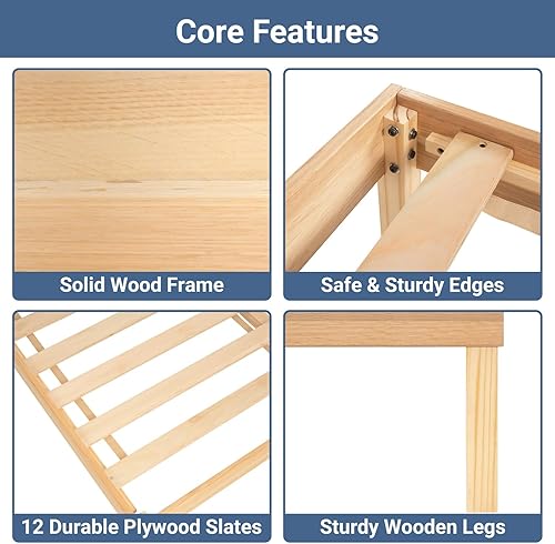 Miniatura 27 de Naomi Home Base de cama de metal de 14 pulgadas con plataforma de metal de alta resistencia (no necesita somier), color negro Negro -,Natural,Blanco