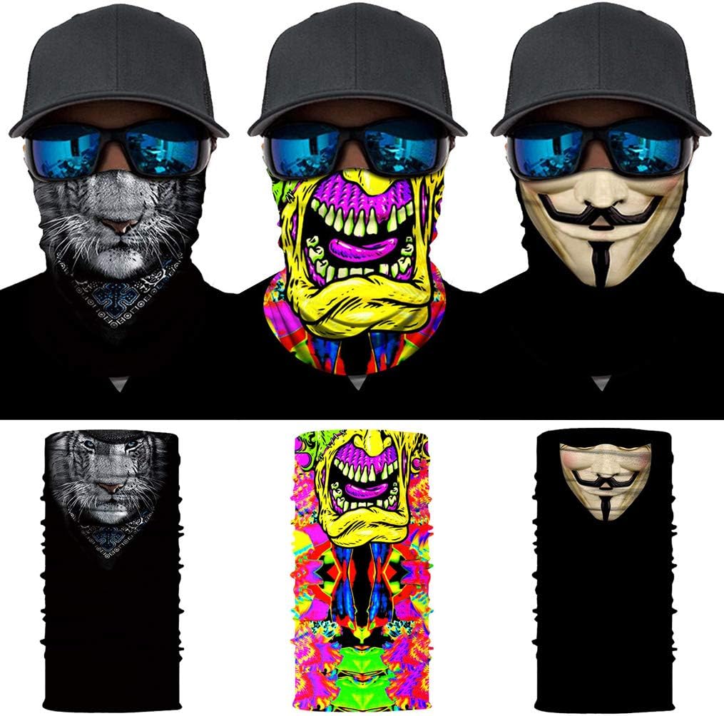 XIMIXI 3 Pack Motorbike Face Mask Magic Headbands Outdoor Multifunctional Headwear Cycling Running Fishing Working Yoga Headband Bandana Sports Scarf Neck Gaiter Balaclava Cap Hat Hair Wrap