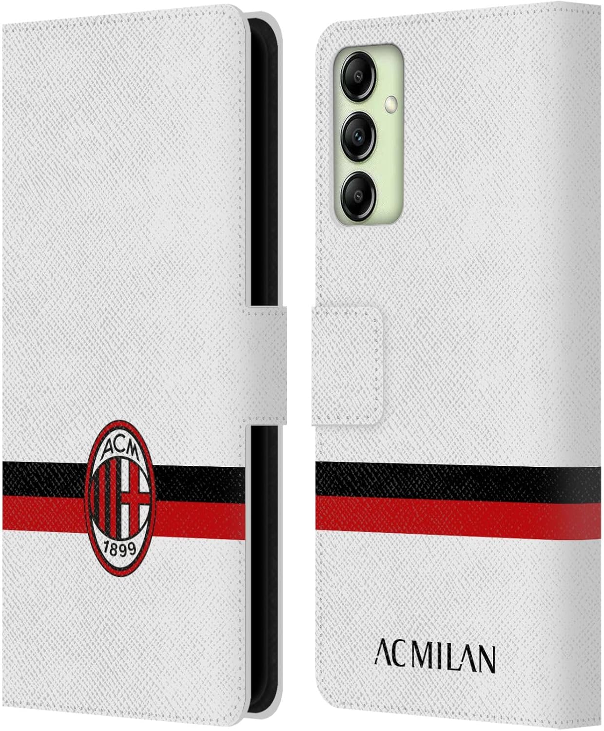 Head Case Designs Officially Licensed AC Milan White Crest Leather Wallet Case Compatible with Samsung Galaxy A14 5G