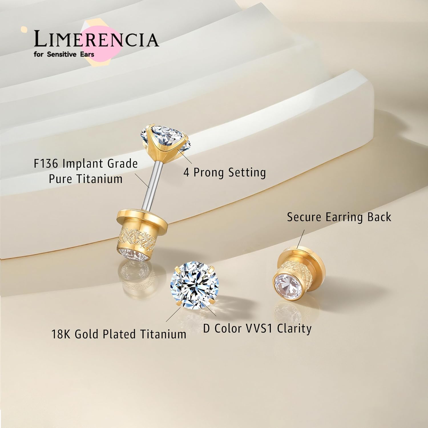 Limerencia Moissanite Stud Earrings, F136 Titanium Screw Back Earrings, D Color VVS1 Clarity Lab-created Moissanite Earrings, Hypoallergenic G23 Pure Titanium for Women Men Sensitive Ears - Image 3