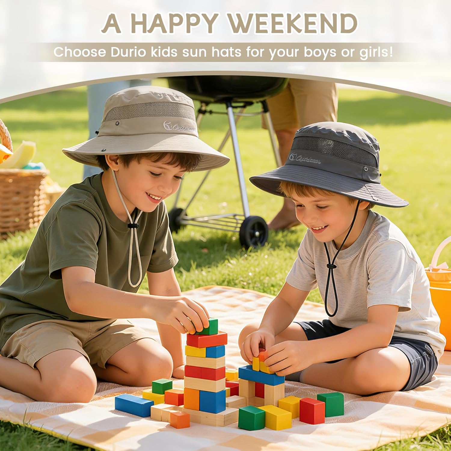 Durio 2-Pack Kids Sun Hat - UPF 50+ Wide Brim Sun Protection Bucket Hat for Boys Girls, Breathable Adjustable Outdoor Hats - Image 5