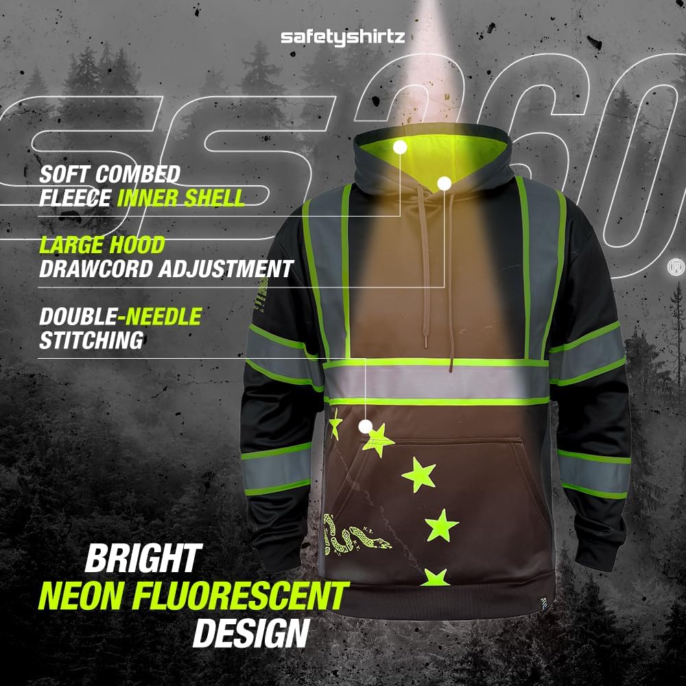 SafetyShirtz Men's SS360 ANSI Type-O and Enhanced Visibility Stealth Graphic Hoods and Zip Ups