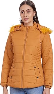 Qube By Fort Collins Women's Medium-Length Bomber Jacket with Detachable Hood Stylish Winterwear for All-Day Comfort |Mate Price In India