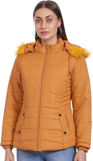 Qube By Fort Collins Women's Medium-Length Bomber Jacket with Detachable Hood Stylish Winterwear for All-Day Comfort |Mate...
