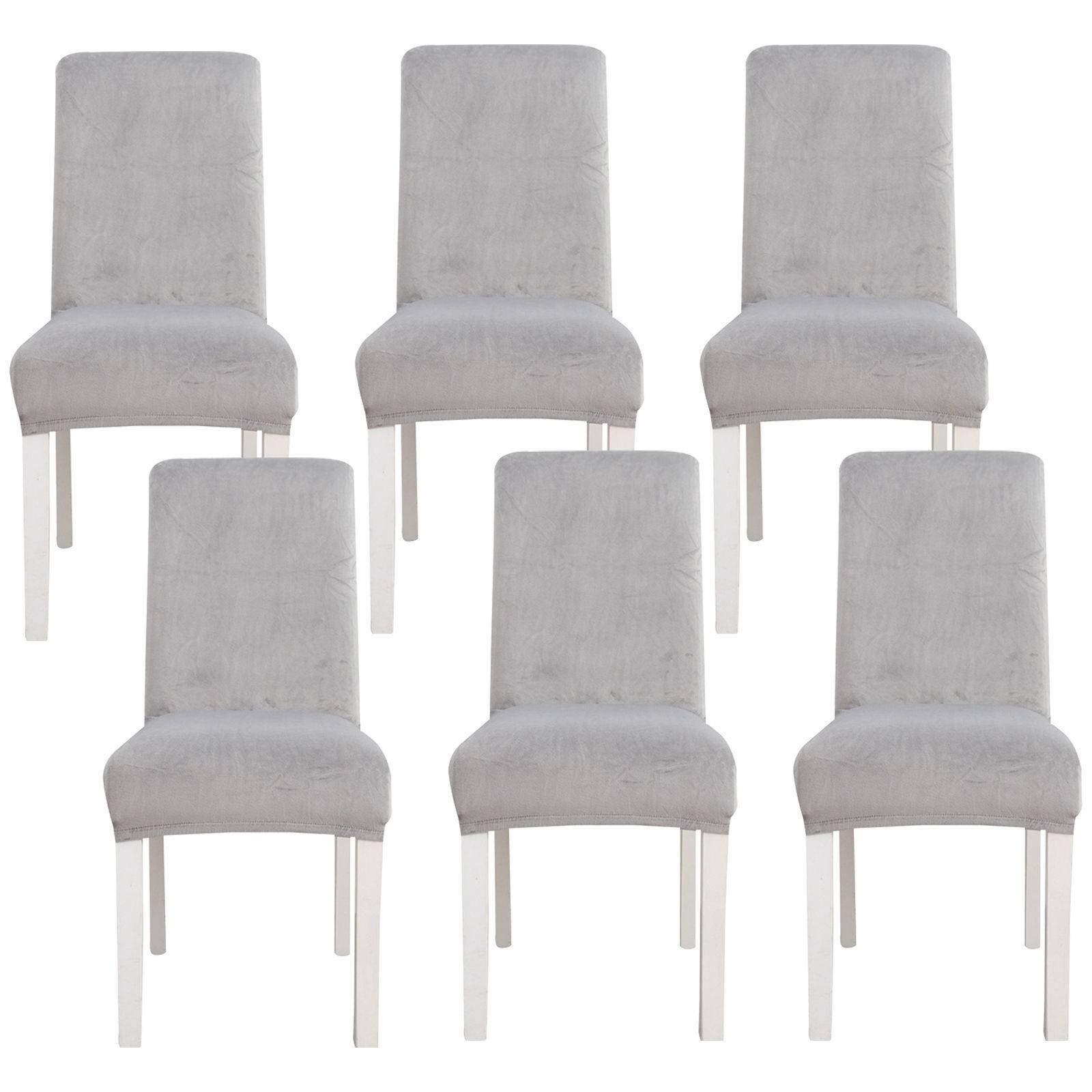 Housse de chaise universelle amovible velours gris lot de 6 lavable salle à manger