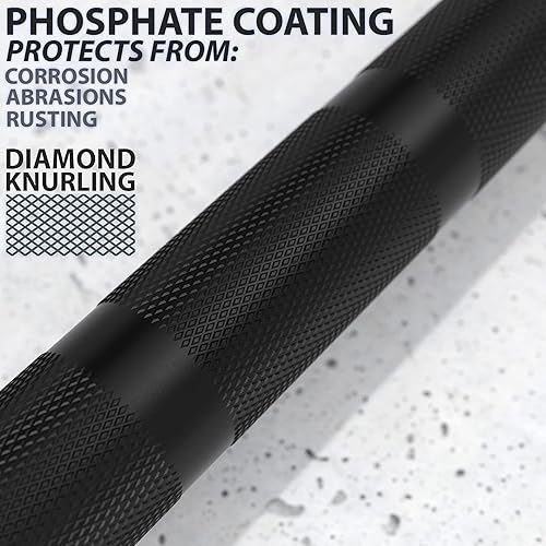 Miniatura 4 de Synergee Barra olímpica abierta de 33.1 lbs y 44.1 lbs de fosfato negro y cromado. Calificación de 1000 libras para levantamiento de pesas y