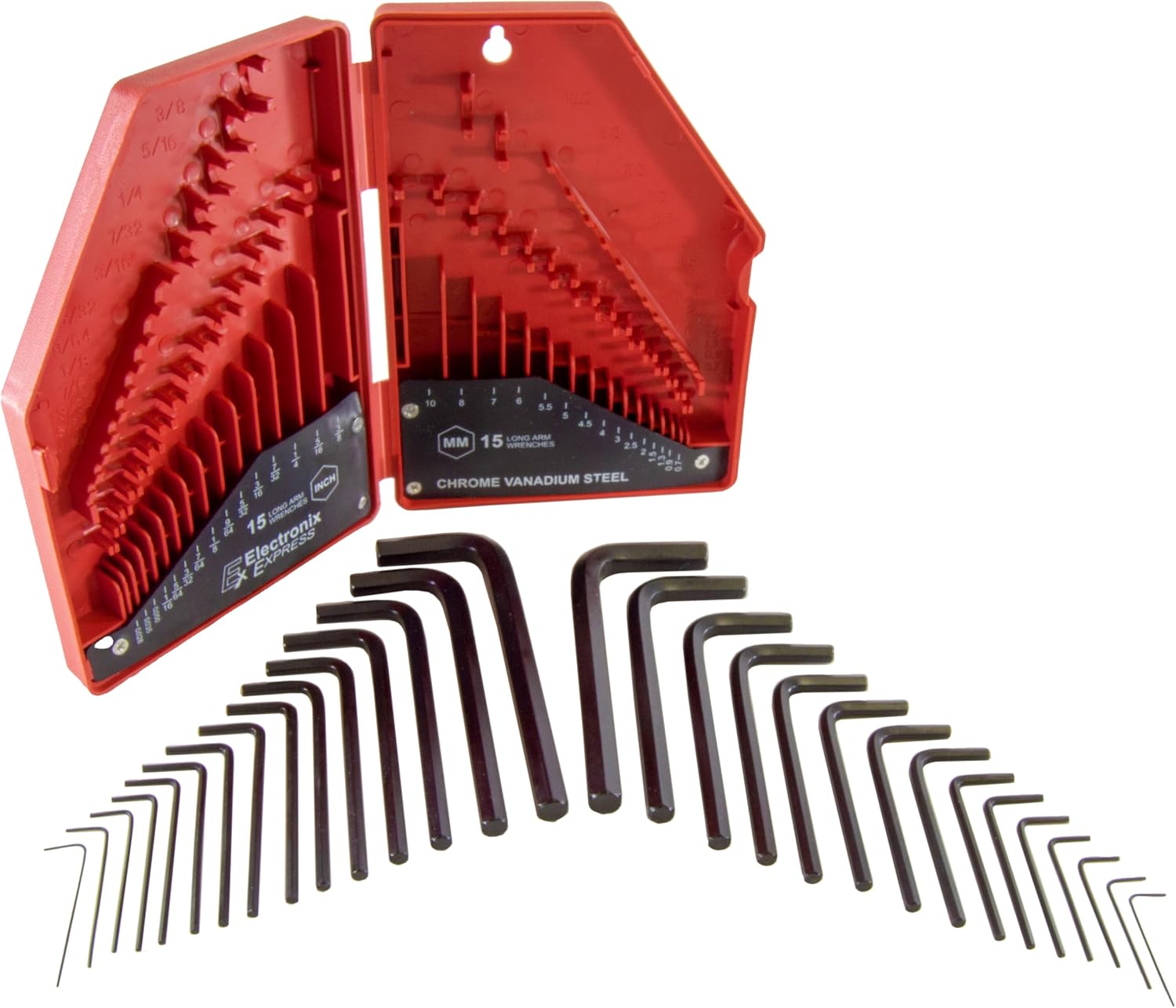 30 Piece Hex Key Wrench Set - Includes Popular Inches and Metric Sizes in a Red Storage Case