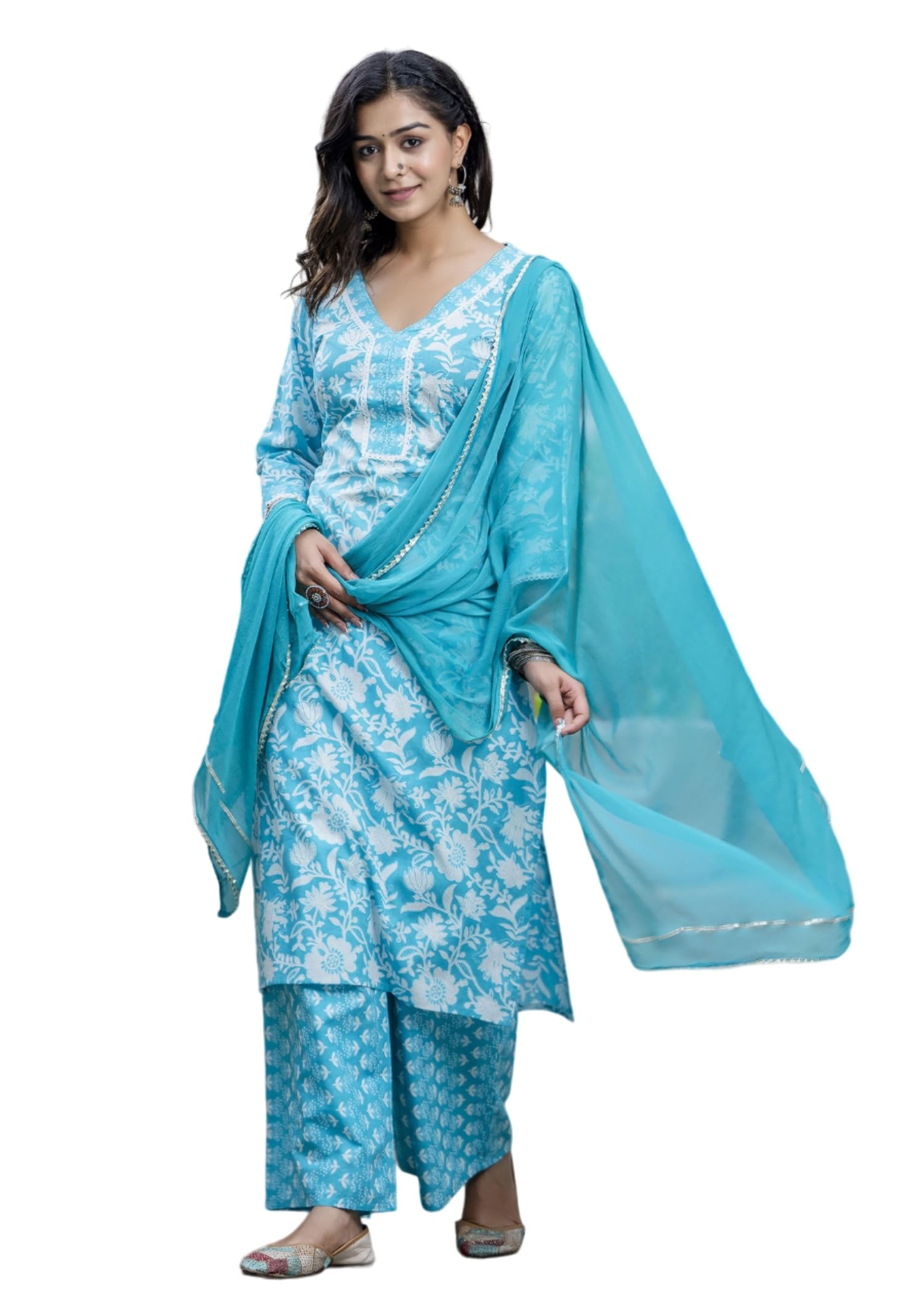 Women Straight Floral Printed Kurta and Palazzo Set with Dupatta | Ethnic Set | Dupatta Set | Suit Set | Kurta Set | Wedding Suit Set-image-46