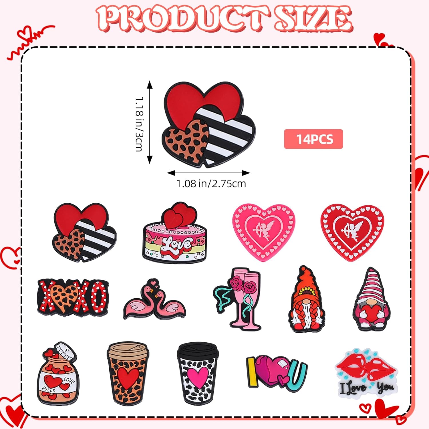 14 pcs Silicone Focal Beads Bulk Valentine's Day Silicone Beads Funny Silicone Beads for Shaped Pens Beads Used for DIY to Make Various Handicrafts Beaded Pen Lanyards Etc(Valentine's Day) - Image 2