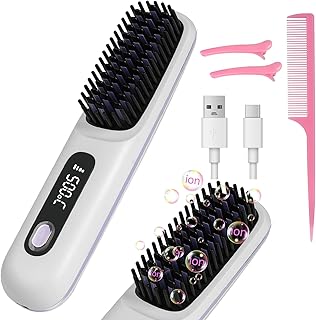LOPHE Cepillo Alisador Pelo, Cepillo Alisador de Pelo Inalámbrico, Plancha de Pelo Portátil, Mini Peine Eléctrico Viajes para Alisar el Cabello, Recarga USB, Cepillo de Pelo con Iones Negativos