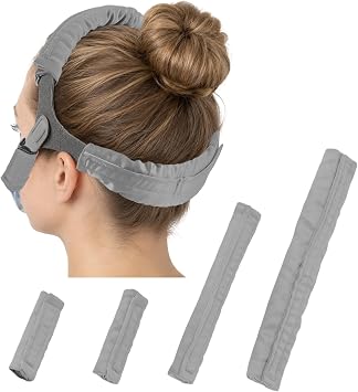 4 PCS Satin CPAP Mask Strap Covers, Comfortable CPAP Strap Covers, Silky CPAP Hair Protector to Fit Nuance Pro Headgear, Anti Wrinkle CPAP Mask Cushions for Reducing Red Marks Gray