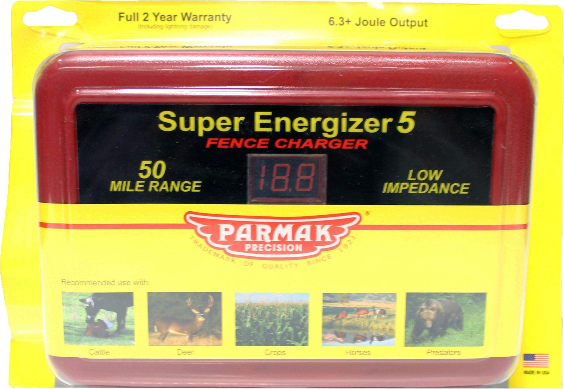 Super Energizer 5 Electric Fence Charger, 50-Mile, Low Impedance, Plug-In, 110-120-Volt