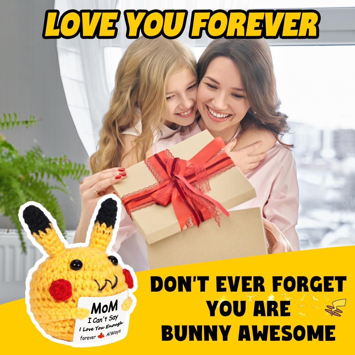 AICase Mom Gifts from Daughter Son,Birthday Mothers Day for Mama Positive Crochet Animals Emotional Support Presents Nuggets Bunny Cheer I Love You Handmade Small Unique Cute Decor Mother in Law image 5