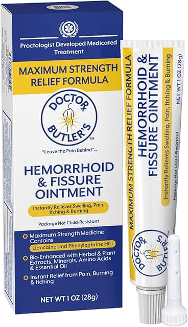 Doctor Butler's Hemorrhoid & Fissure Ointment - Hemorrhoid Treatment with Lidocaine, Aloe Vera, Amino Acids, Essential Oil...