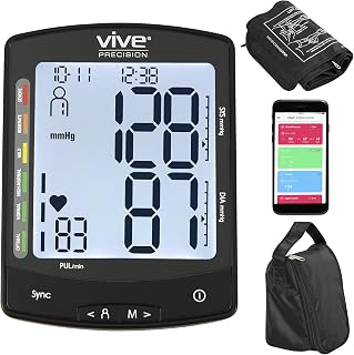 Vive Precision Automatic High Blood Pressure Measurement Kit for at Home Use - Upper Arm BP Cuff & Machine with Digital Screen to Monitor Vital Signs (Black)