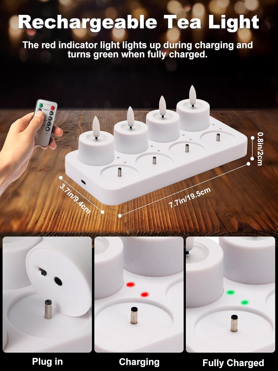 Rechargeable Flameless Tea Lights Candles with Timer Romote, 1.5"x 2" Small Votive Candle with USB Charging Base, Electric LED Candles for Wedding Centerpiece Table Decor (8 Pack)