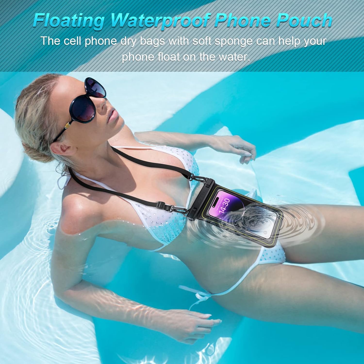 Custodia Impermeabile Smartphone Galleggiante,IPX8 Borsa Smartphone Impermeabile per il nuoto,Custodia Subacquea Smartphone Borsa per iPhone 16 15 14 13 12 11 Pro Max fino a 6,8"