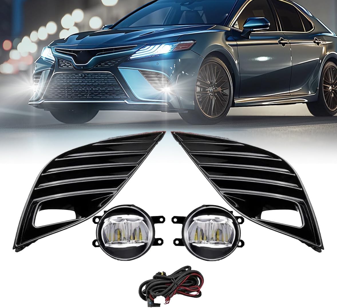 LED Fog Light Compatible with 2018 2019 2020 Toyota Camry SE XSE,Fog Light Kit,Front Bumper Fog Lamp Replacement Kit,Clear Lens
