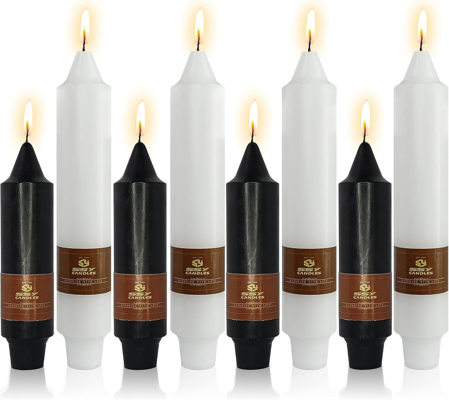 8pcs Black and White Candlesticks Short Taper Candle,5inches White Candle Sticks Dripless Tapered Candles for Home Décor Weddings Party Women Gifts