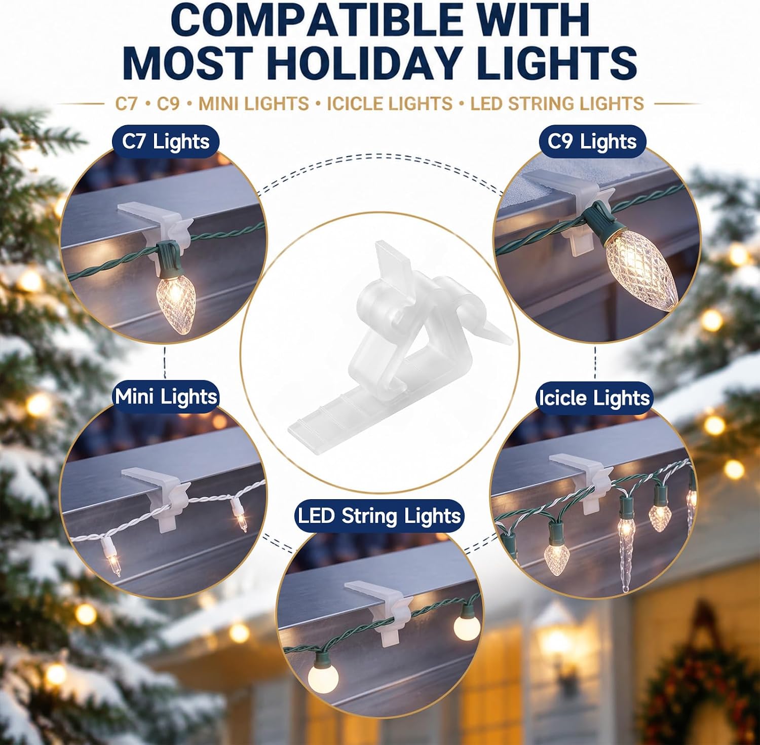 Beeveer 50 Pcs Christmas Light Clips for Outdoor All-in-One Gutters Clips