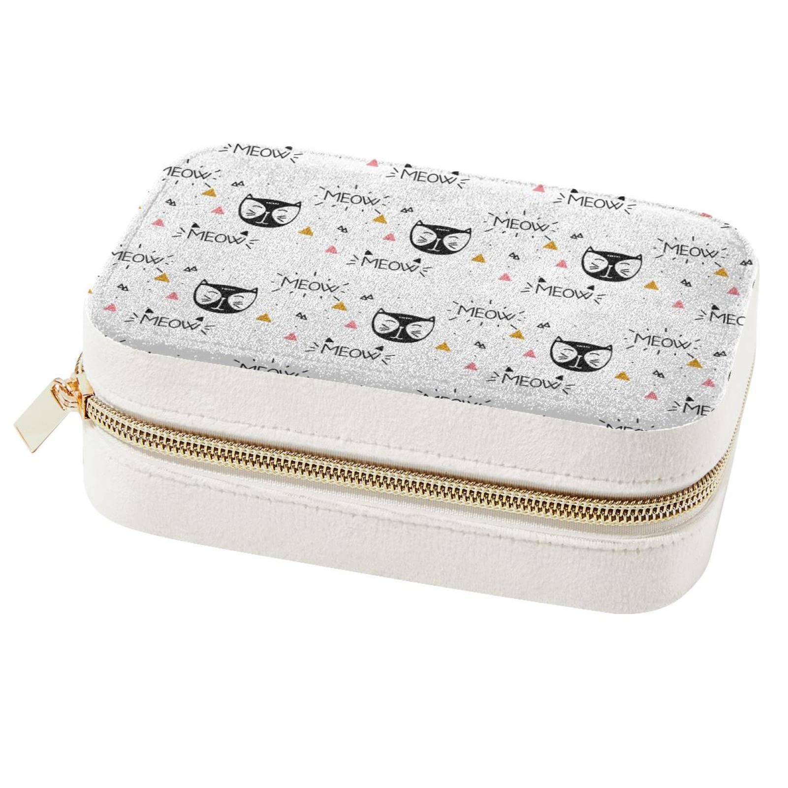 Boîte à bijoux portable chat noir compacte avec compartiments pour bagues et puces