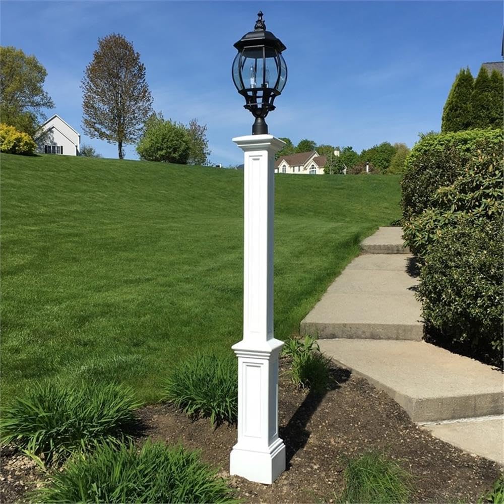 Pemberly Row Traditional Plastic Lamp Post, 89 in Height, White Finish, UV-Resistant Polyethylene Resin, Includes Steel Ground Mount, Durable Weatherproof Design for Outdoor Curb Appeal