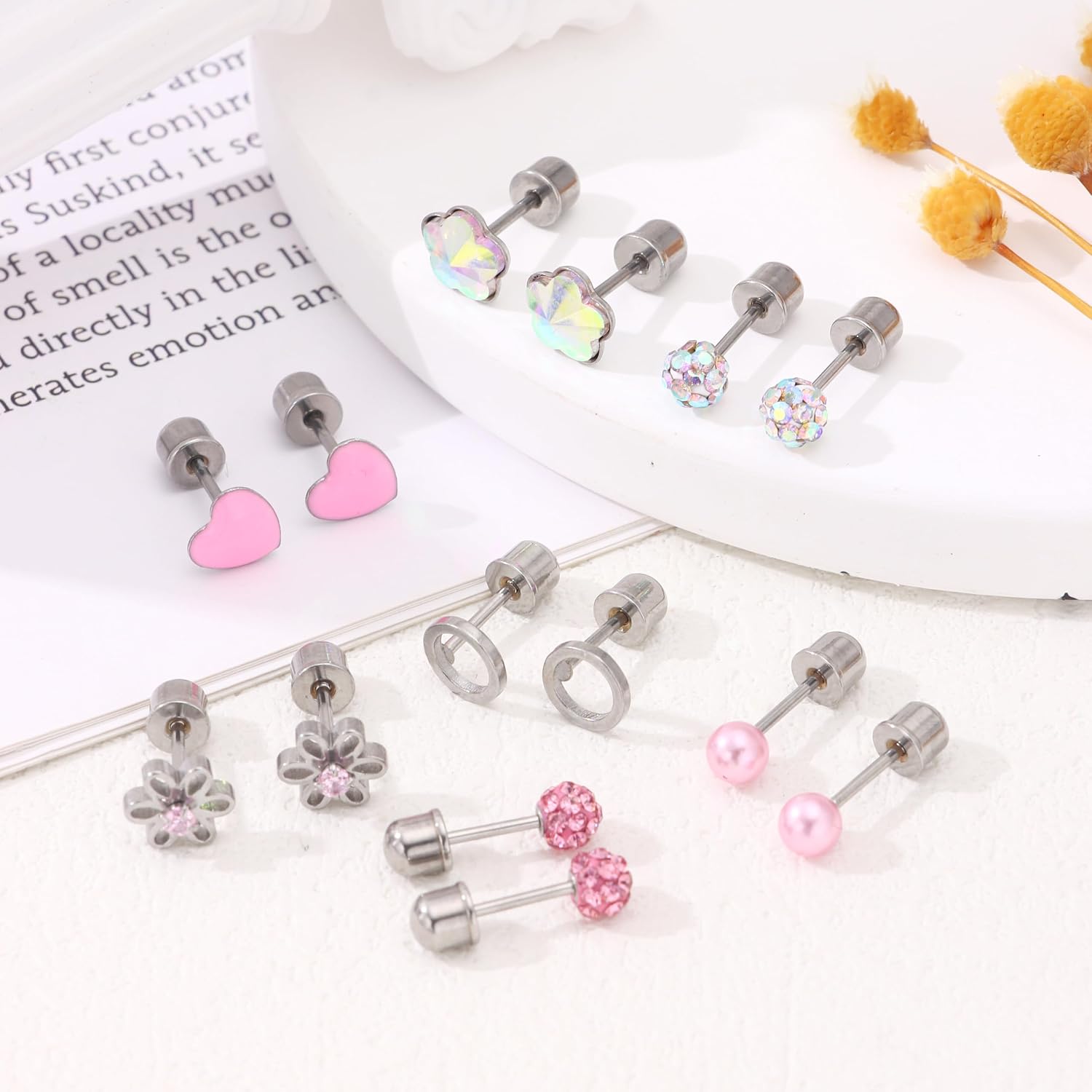 SAMOCO 30 Pairs Hypoallergenic Screw Back Earrings for Women Stainless Steel Small Stud Earrings 20G Tiny Cartilage Stud Earrings Screw Back Stud Earring Piercing Jewelry Gifts