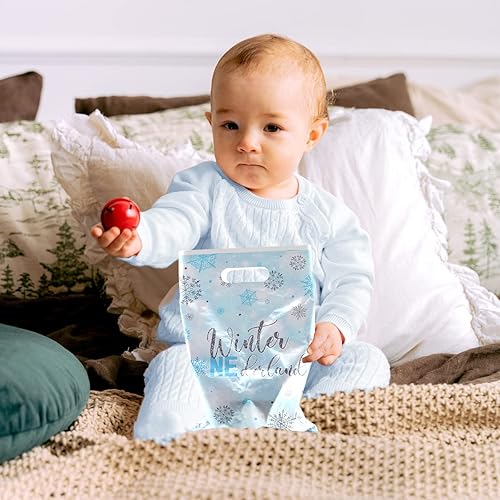 Miniatura 6 de 100 bolsas de regalo de invierno decoraciones de baby shower bolsas de plástico de copo de nieve para invierno recuerdos de fiesta congelados bolsas