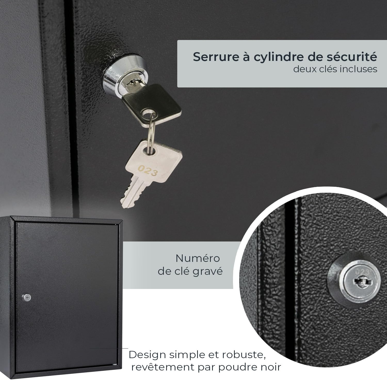 HMF Armoire à clés en Acier, Coffret à clés verrouillable pour Bureau, Administration ou Parc Automobile | 42 Crochets pour clés | 35 x 27 x 8 cm | Noir