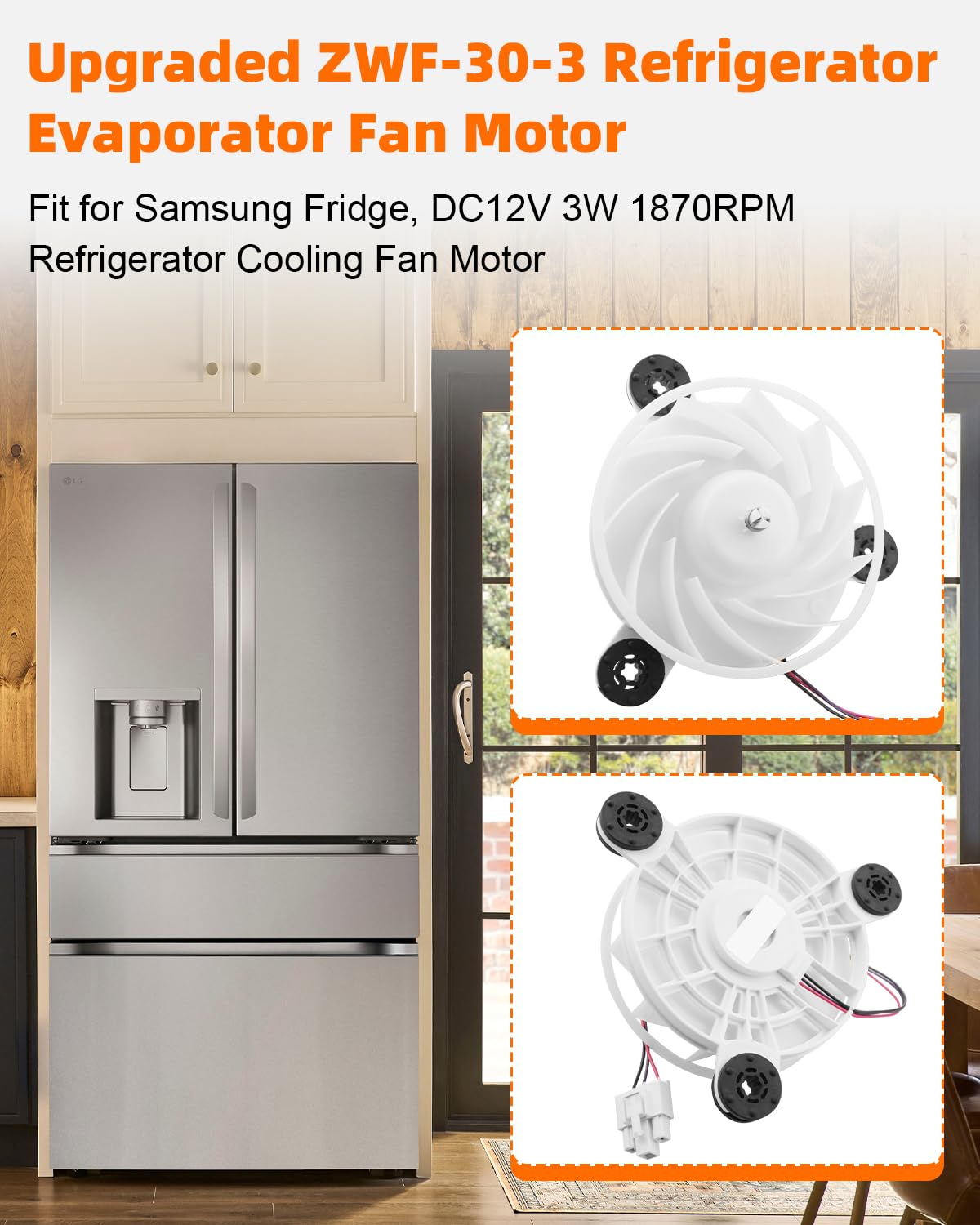 Upgraded Refrigerator Evaporator Fan Motor ZWF-30-3 Fit for Samsung Fridge, DC12V 3W 1870RPM Refrigerator Cooling Fan Motor Replace ZBYP-2 5-8-52