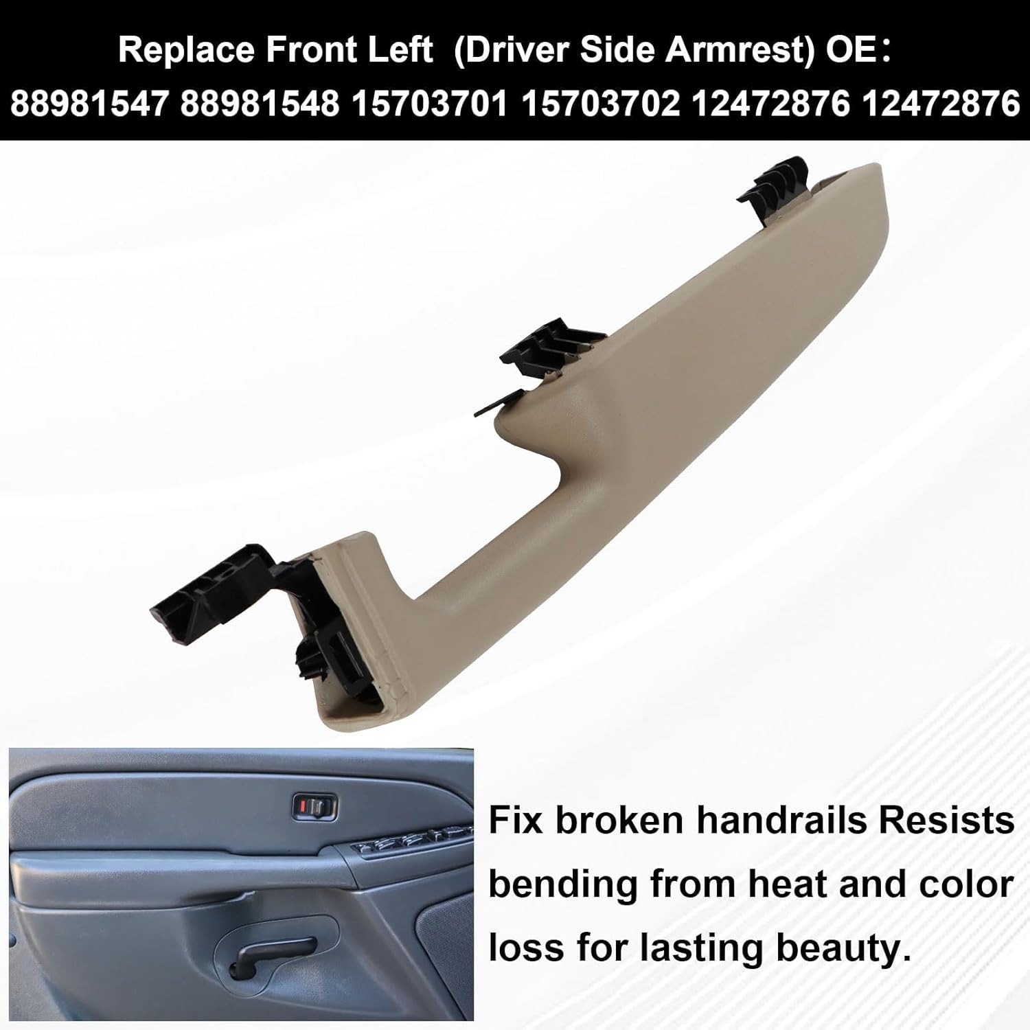 Front Door Armrests Compatible with 1999-2006 Chevy Silverado Tahoe Suburban, GMC Sierra Yukon Front Beige Left Driver Side