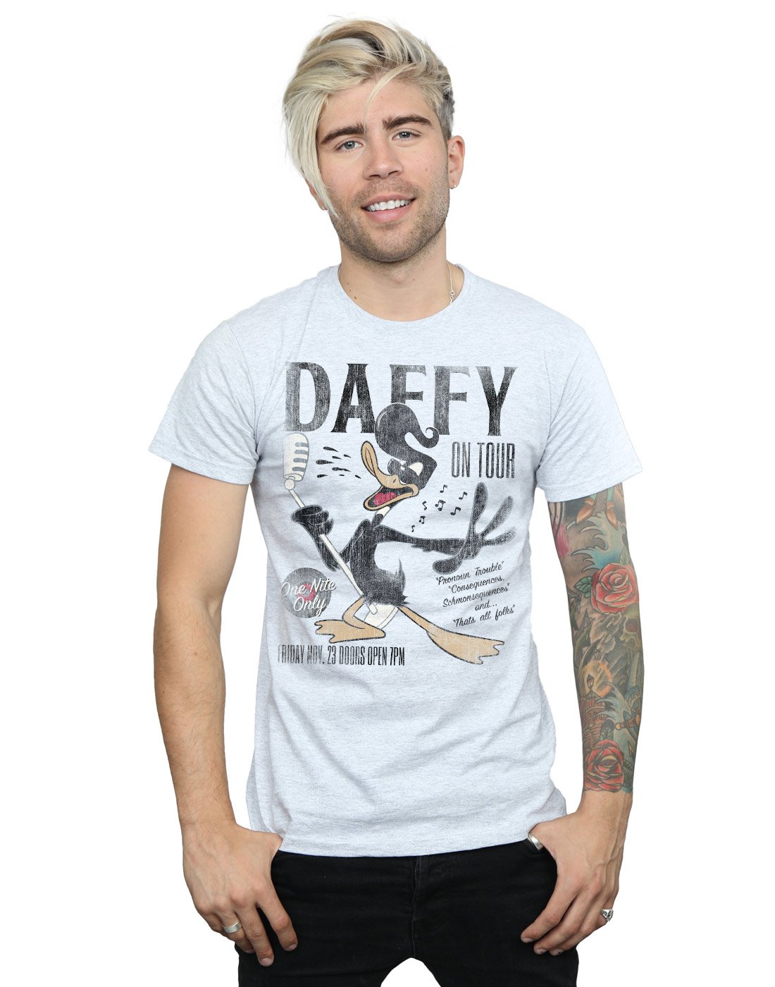 Looney Tunes Men's Daffy Duck Concert T-Shirt Sport Grey Small