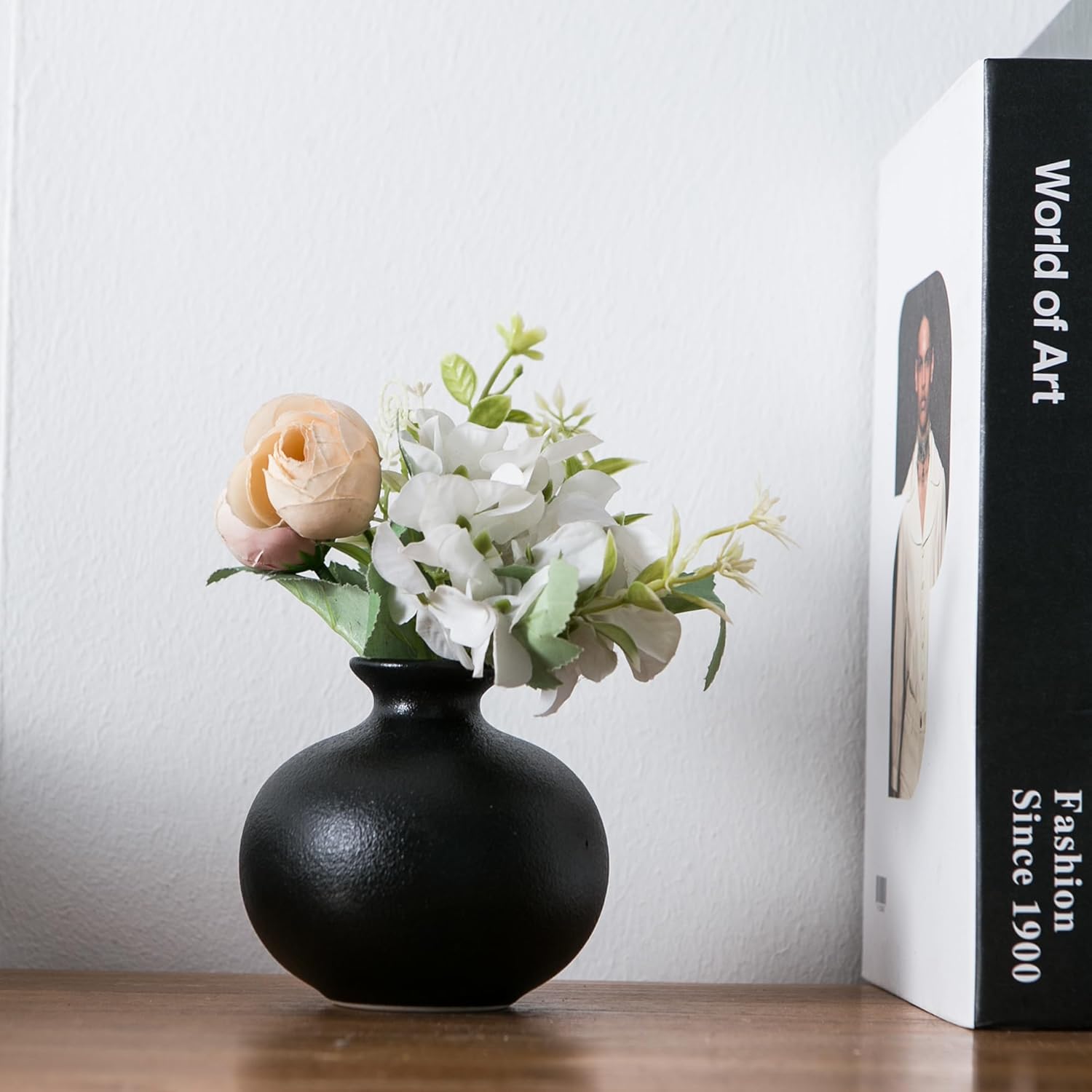 Black Bud Vases, Ceramic Small Vase Set of 5, Mini Vases for Fresh and Dried Flowers, Modern Home Decor, Pottery Centerpiece Table Decorations