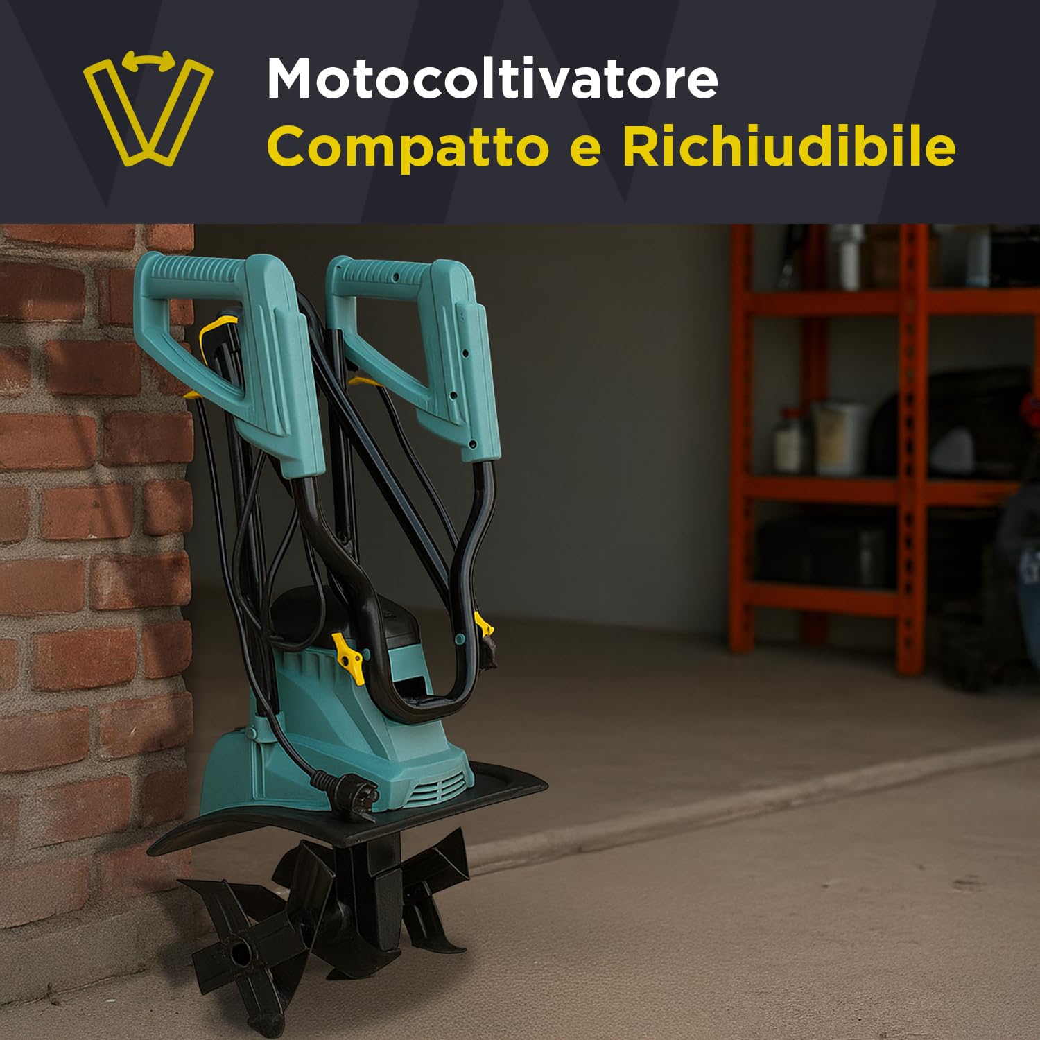 Motozappa Elettrica Richiudibile – Zappatrice Elettrica 1050W 36cm con Scatola Riduzione in Alluminio e Profondità Regolabile