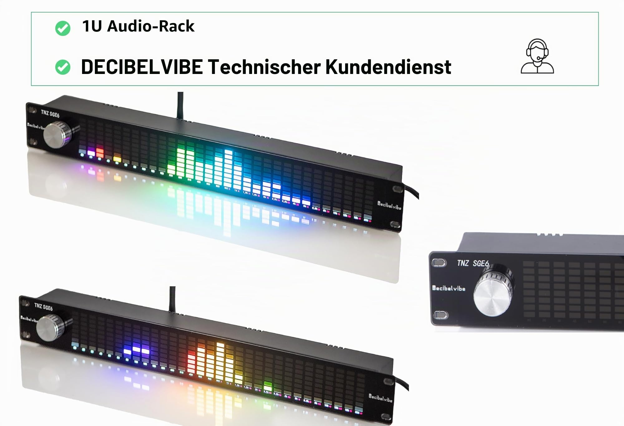 Decibelvibe TNZ SGE6 – Audio-Grafik-Equalizer mit Cinch-Eingang/Ausgang + 3,5-mm-Klinkenstecker, kabelloser Eingang über EIN integriertes Mikrofon, USB- und Bluetooth-Eingang, Audio-Vorverstärker für