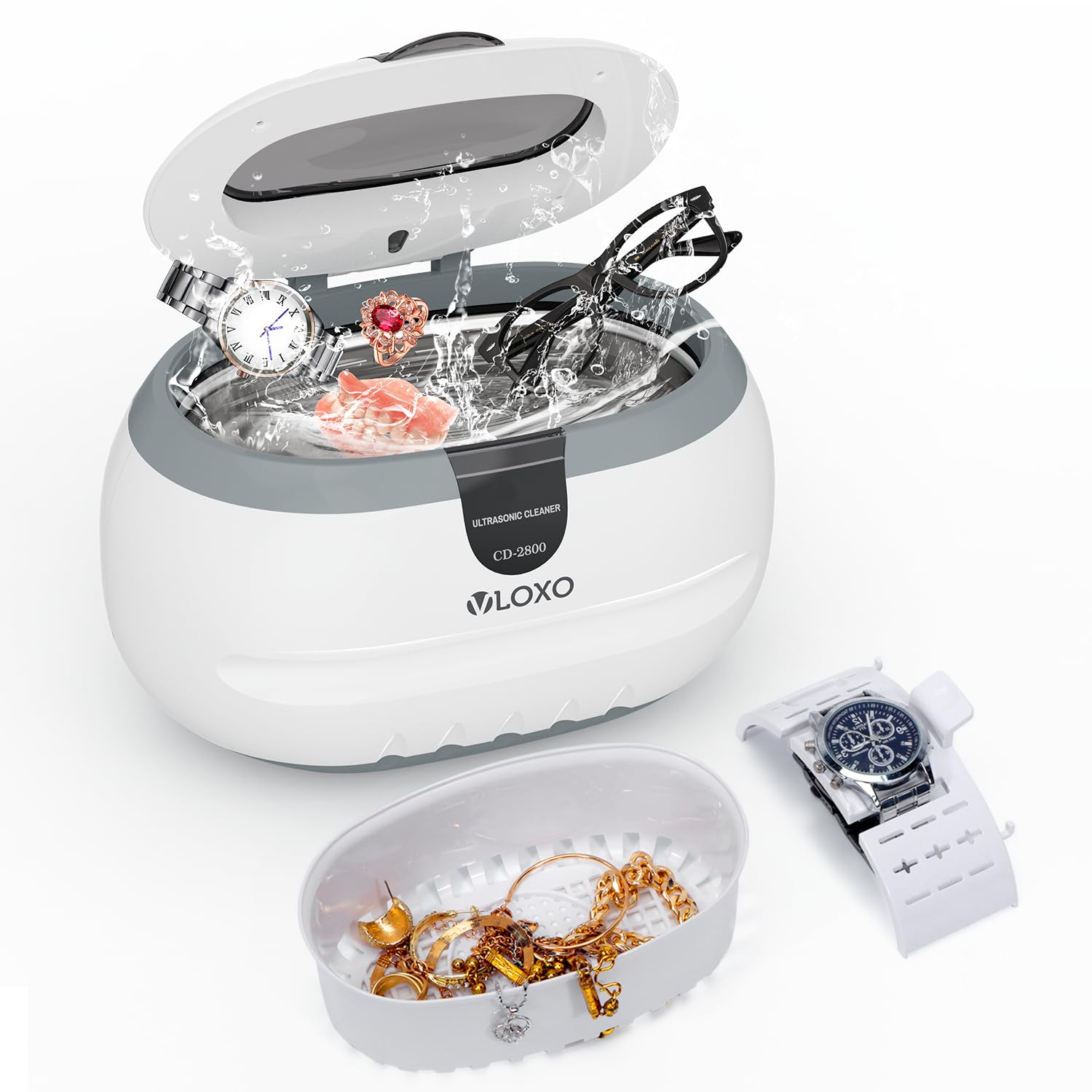VLOXO Ultraschallreinigungsgerät 600ml – 42kHz Ultraschallreiniger Ultraschallbad Brillrenreinigungsgerät für Schmuck Pinsel Nagelwerkzeuge Zahnersatz & Uhren, Edelstahl-Tank, leise Reinigung, 50W