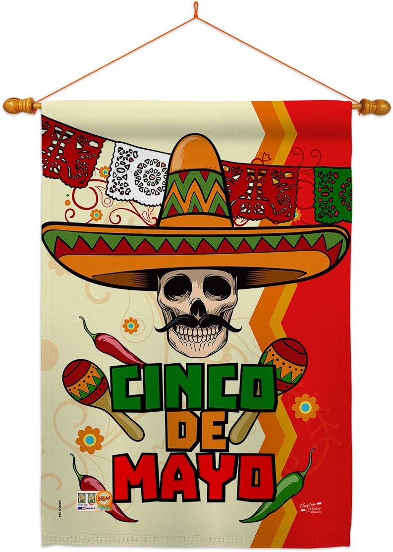 H137045 Calavera Cinco de Mayo Decorative Vertical House Flag, 28" x 40", Multicolor