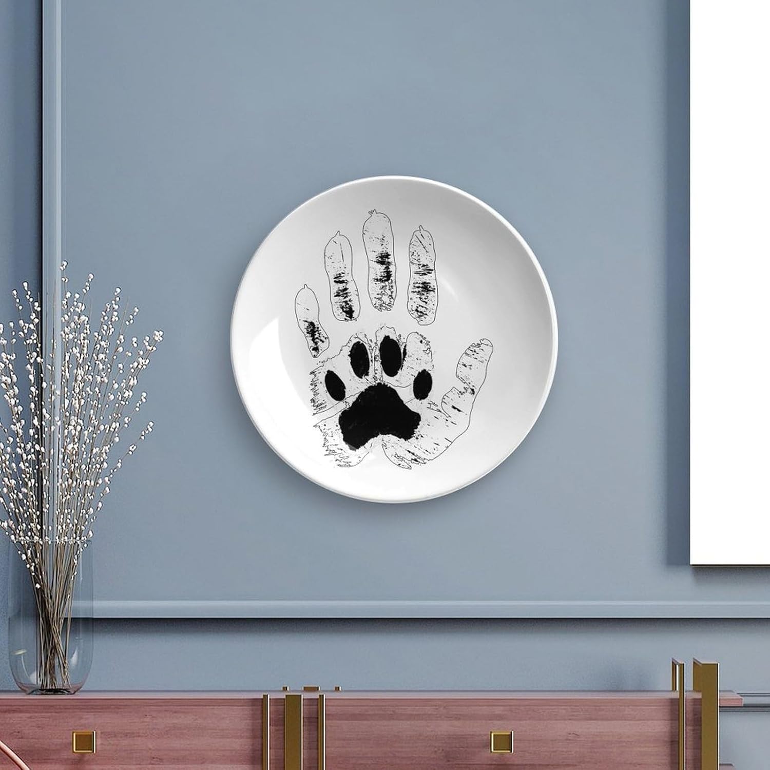 Pet Lovers Hand And Paw Decorative Plates for Display Ceramic Plate Tray with Stand Hanger Home Decor