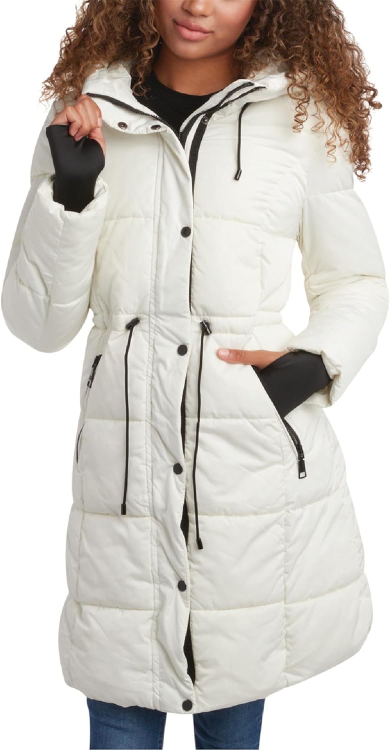 Steve Madden Womens Long Puffer Coat - Insulated Hooded Quilted Parka Puffer Jacket - Warm Winter Jacket for Women