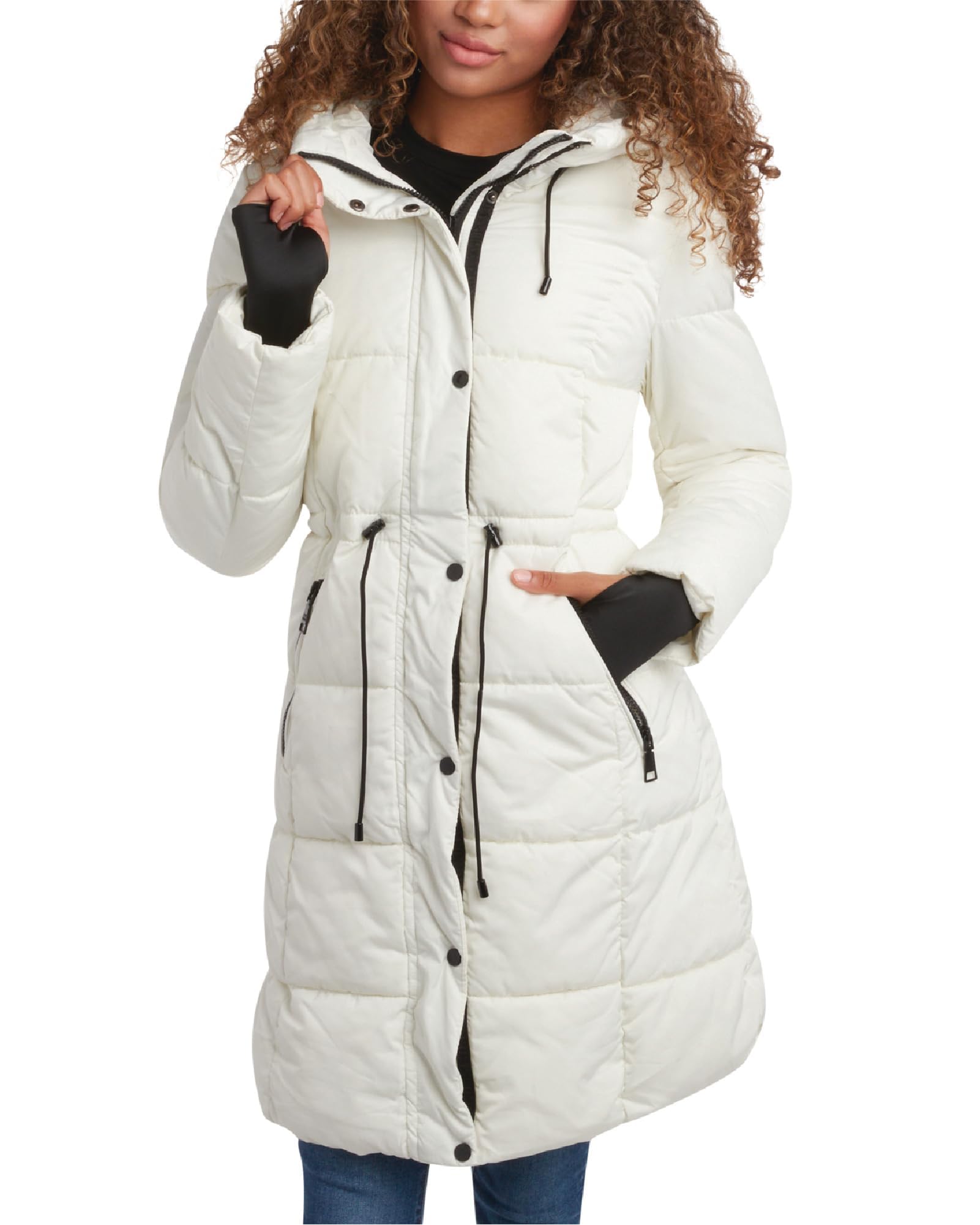 Steve Madden Womens Long Puffer Coat - Insulated Hooded Quilted Parka Puffer Jacket - Warm Winter Jacket for Women