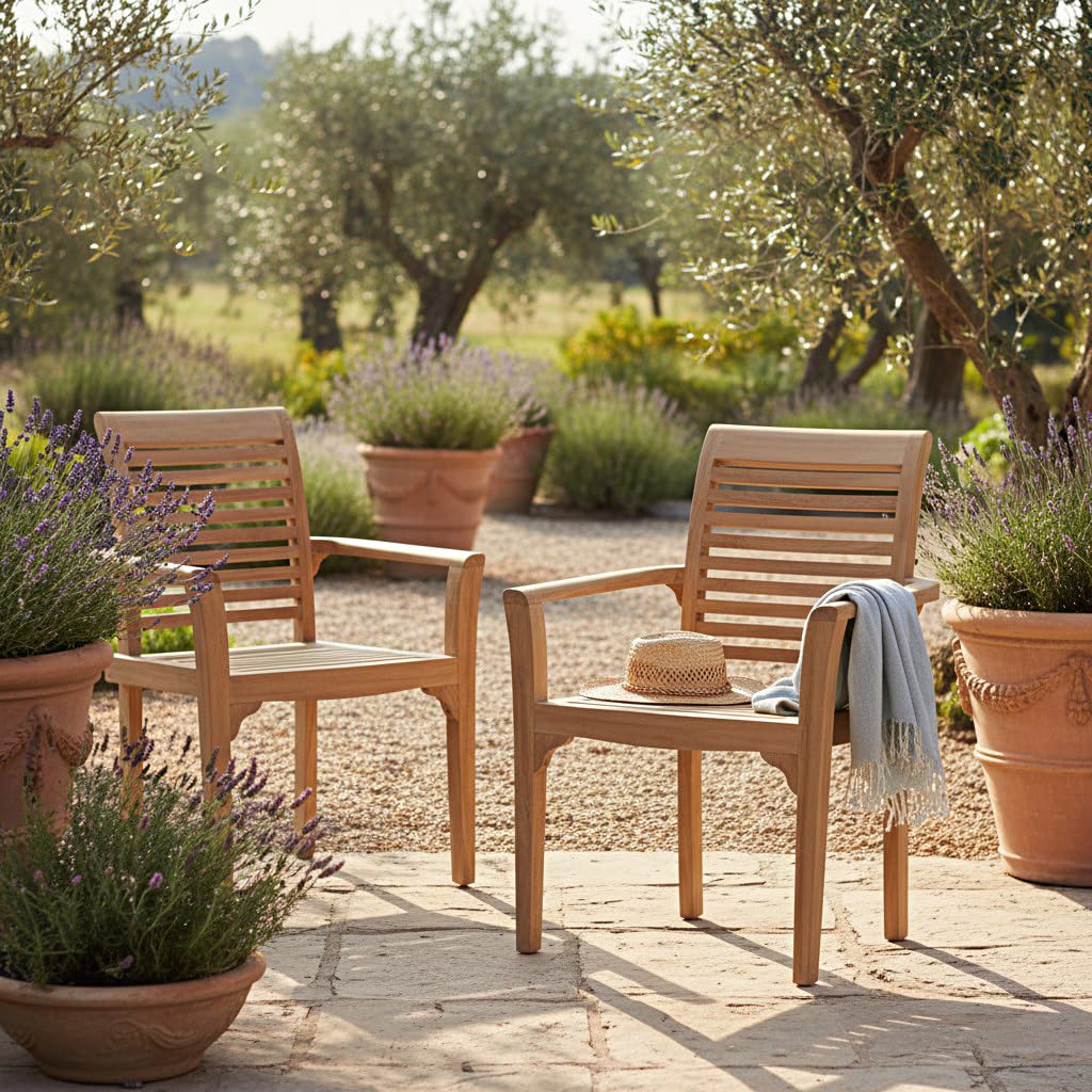 Teck'Attitude Fauteuils de Jardin empilables en Teck Samoa (Lot de 2)