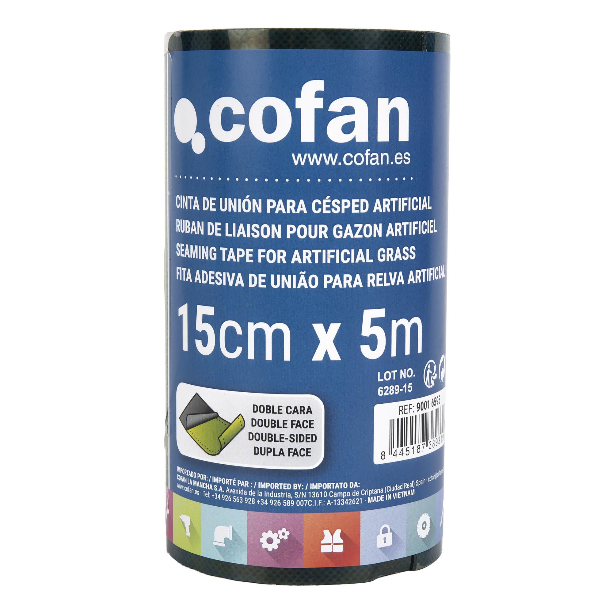 Cofan Cinta Adhesiva de doble cara para Césped Artificial | Unión e Instalación Duradera y Resistente | Dos Medidas (15 cm x 10 m)