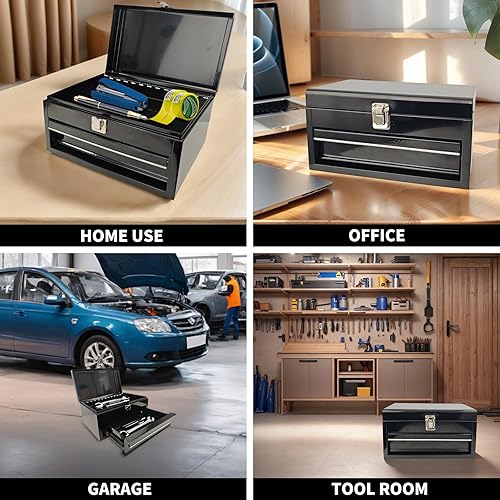 Miniatura 6 de Mini caja de herramientas portátil, caja de cajón de herramientas pequeña con cierre de pestillo, caja de herramientas de almacenamiento de