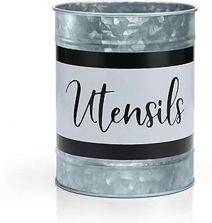 Home Acre Designs Kitchen Utensil Holder - Farmhouse Crock for Countertop Utensils, Black & White