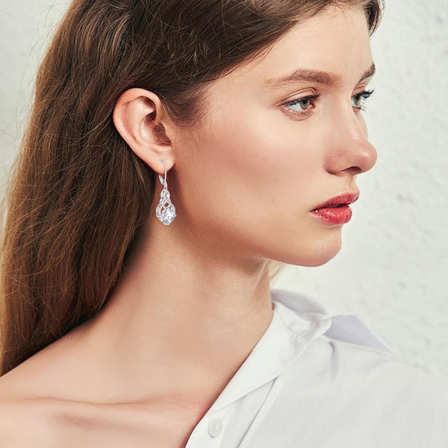 Princess Cut Leverback Dangle Drop Earrings 925 Sterling Silver Infinity Knot Earrings Birthstone Jewelry Gifts for Women
