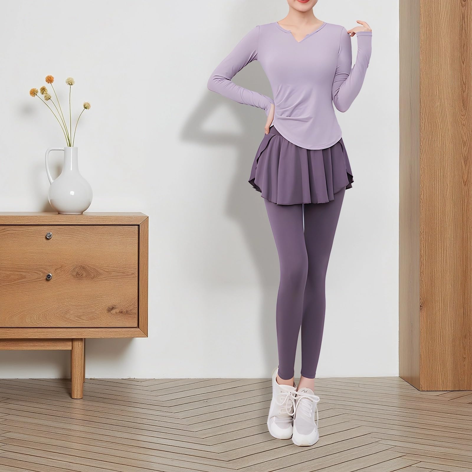 Set da yoga da donna, 3 pezzi, include top senza maniche e maniche lunghe, leggings, XXL (61-68 kg), misto poliestere ad asciugatura rapida